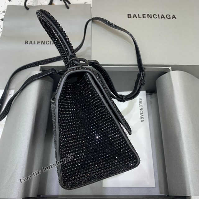 Balenciaga巴黎世家專櫃爆款磨砂黑全鑽小號沙漏包手提肩背包 fyj1809